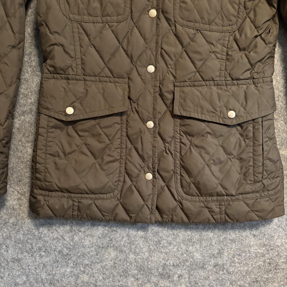 J Crew Jacket Womens Size Medium Green Quilted Down Snap Pockets Mid Length Coat - Picture 3 of 14
